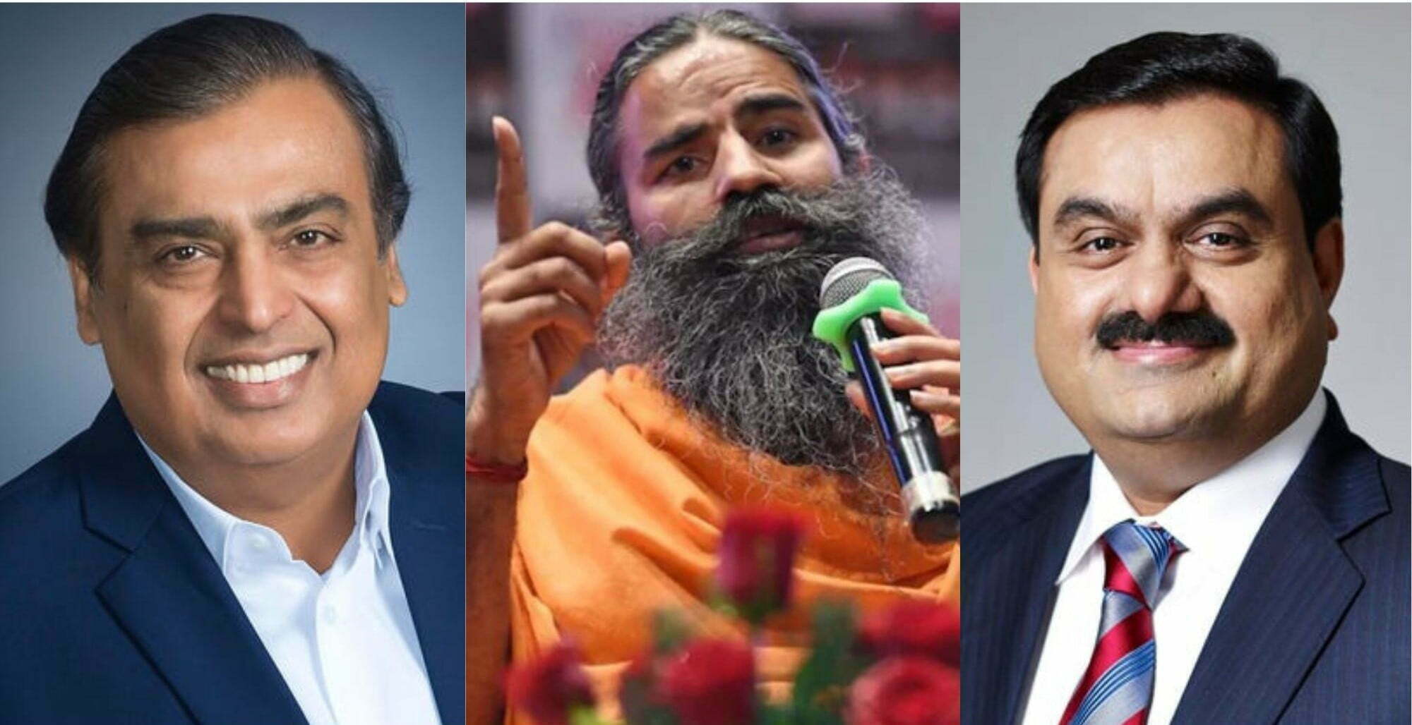 Mukesh Ambani (left), Yoga guru Ramdev (centre), and Gautam Adani (right). (Deccan File Photot)